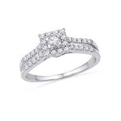 0.50 CTW Diamond Square-shape Halo Bridal Engagement Ring 10KT White Gold - REF-44M9H