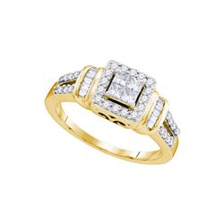 0.50 CTW Princess Diamond Halo Bridal Engagement Ring 10KT Yellow Gold - REF-52Y4X