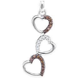 0.17 CTW Cognac-brown Color Diamond Triple Heart Love Pendant 10KT White Gold - REF-14N9F