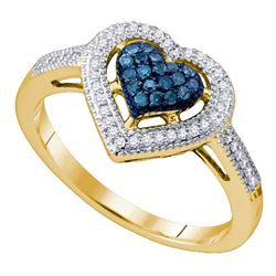 0.25 CTW Blue Color Diamond Framed Heart Ring 10KT Yellow Gold - REF-26Y9X