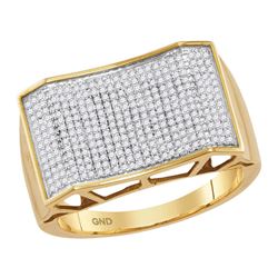 0.59 CTW Mens Pave-set Diamond Rectangle Convex Cluster Ring 10KT Yellow Gold - REF-82Y4X
