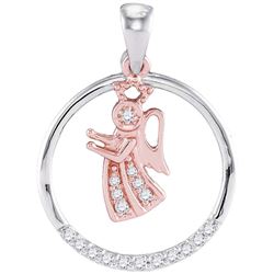 0.10 CTW Diamond Angel Circle Pendant 10KT Two-tone Gold - REF-10M5H
