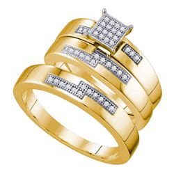 0.15 CTW His & Hers Diamond Cluster Matching Bridal Ring 10KT Yellow Gold - REF-44Y9X