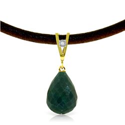 Genuine 15.51 ctw Green Sapphire Corundum & Diamond Necklace Jewelry 14KT Yellow Gold - REF-30Z2N