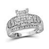 Image 1 : 1.01 CTW Princess Diamond Cluster Bridal Engagement Ring 14KT White Gold - REF-82M4H