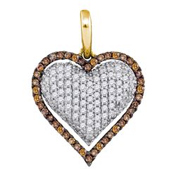 0.88 CTW Cognac-brown Color Diamond Outline Heart Pendant 10KT Yellow Gold - REF-56N9F