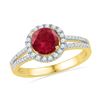 Image 1 : 1.6 CTW Created Ruby Solitaire Diamond Halo Ring 10KT Yellow Gold - REF-30Y2X
