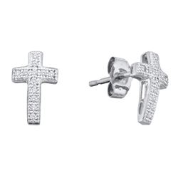 0.10 CTW Diamond Cross Cluster Earrings 10KT White Gold - REF-10Y5X
