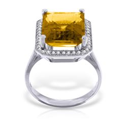 Genuine 5.8 ctw Citrine & Diamond Ring Jewelry 14KT White Gold - REF-82T2A