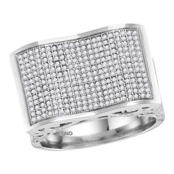 0.83 CTW Mens Pave-set Diamond Rectangle Concave Cluster Ring 10KT White Gold - REF-71Y9X