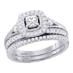 0.97 CTW Diamond Bridal Wedding Engagement Ring 14KT White Gold - REF-142W4K