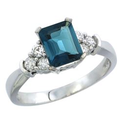 Natural 1.48 ctw london-blue-topaz & Diamond Engagement Ring 14K White Gold - REF-52K7R