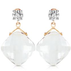 Genuine 17.56 ctw White Topaz & Diamond Earrings Jewelry 14KT Yellow Gold - REF-46Y5F