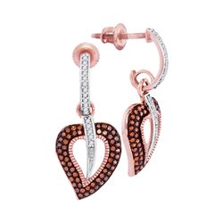 0.40 CTW Red Color Diamond Heart Dangle Screwback Earrings 10KT Rose Gold - REF-44Y9X
