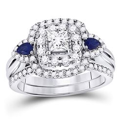 1.05 CTW Blue Sapphire & Diamond Ring 14KT White Gold - REF-173W7X