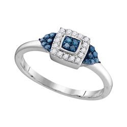 0.20 CTW Blue Color Diamond Square Cluster Ring 10KT White Gold - REF-16Y4X