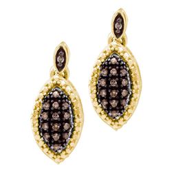 0.30 CTW Cognac-brown Color Diamond Dangle Earrings 10KT Yellow Gold - REF-20N9F