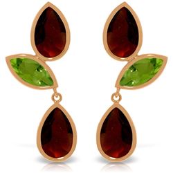 Genuine 13.6 ctw Garnet & Peridot Earrings Jewelry 14KT Rose Gold - REF-64H4X