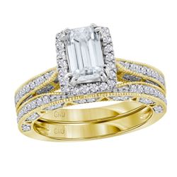 1.71 CTW Emerald Diamond Bridal Wedding Engagement Ring 14KT Yellow Gold - REF-524W9K