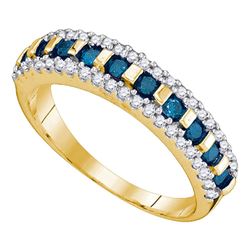 0.50 CTW Blue Color Channel-set Diamond Ring 10KT Yellow Gold - REF-30K2W