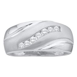 0.25 CTW Mens Diamond Single Row Brushed Wedding Ring 14KT White Gold - REF-30Y2X