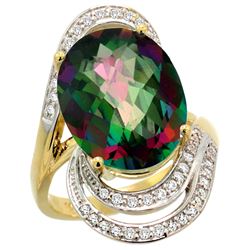 Natural 11.2 ctw mystic-topaz & Diamond Engagement Ring 14K Yellow Gold - REF-95Y8X