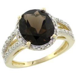 Natural 3.47 ctw Smoky-topaz & Diamond Engagement Ring 10K Yellow Gold - REF-34N7G