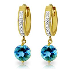 Genuine 3.28 ctw Blue Topaz & Diamond Earrings Jewelry 14KT Yellow Gold - REF-55N3R