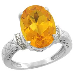 Natural 5.53 ctw Citrine & Diamond Engagement Ring 10K White Gold - REF-44M6H