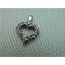 **** FEATURE ESTATE ITEM ****  PENDANT - 10K WHITE GOLD HEART DESIGNED PENDANT - INCLUDES 6 DIAMONDS