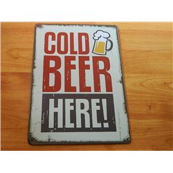 VINTAGE DESIGNED METAL SIGN - COLD BEER HERE