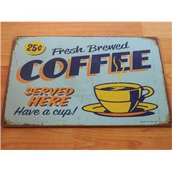 VINTAGE DESIGNED METAL SIGN - FRESH COFFEE - LIGHT BLUE