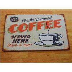 VINTAGE DESIGNED METAL SIGN - FRESH COFFEE - OFF WHITE