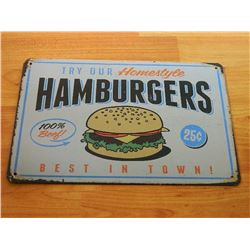 VINTAGE DESIGNED METAL SIGN - HAMBURGERS