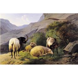 Louis Robbe , Rotslandschap met geiten en schapen , 1806-1887 ,  , Belgian School