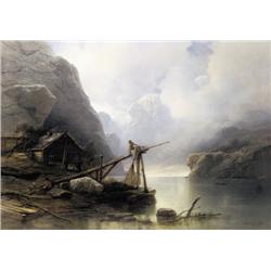 Jacob Jacobs , Fjord met vissers , 1812-1879 ,  , Belgian School