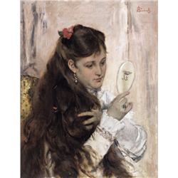 Alfred Stevens , Le réveil - La femme au miroir (ca. 1880) , 1823-1906 ,  , Belgian School