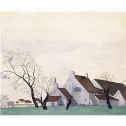 Léon Spilliaert , Hoeve met rode daken - Ferme aux toits rouges - 1930 , 1881-1946 ,  , Belgian Scho