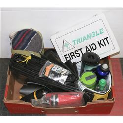 CAMPERS LOT INCL GROUND SHEETS, BINOCULARS,