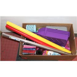 BOX OF OFFICE AND GIFT WRAP SUPPLIES