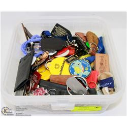 LARGE LOT OF KEYCHAINS, CLIPS AND LANYARDS.