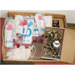 LARGE FLAT OF DEADBOLTS, PASSAGE LOCKS AND MOP