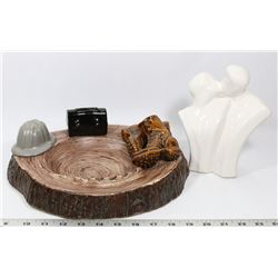 VINTAGE ASHTRAYS AND  LOVE CIRCLE FIGURE