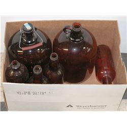 BOX OF BROWN JUGS AND BOTTLES