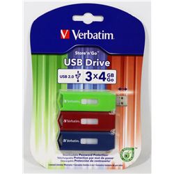 VERBATIM STORE'N GO USB DRIVES - 3 X 4GB -