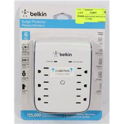 NEW BELKIN SURGE PROTECTOR (6 OUTLET + 2 USB)