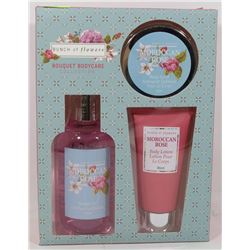 NEW 3PC MOROCCAN ROSE SCENTED BATH AND BODY