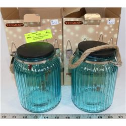 LOT OF 2 -15CM MASON JAR LED LIGHTS WITH HANDLES