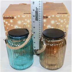 LOT OF 2 -15CM MASON JAR LED LIGHTS WITH HANDLES