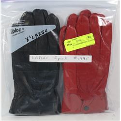2 PACK OF LADIES LEATHER GLOVES X-LARGE
